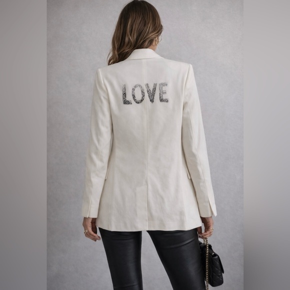 Zadig & Voltaire Viva Gradient Love Crystal Strass Blazer Ecru Size 42 NWT BNWT - Picture 2 of 11